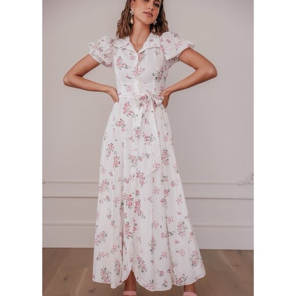 Jessakae Fairytale Dress - Enchanted Rose White Pink Floral Maxi Dress Medium - Picture 1 of 9